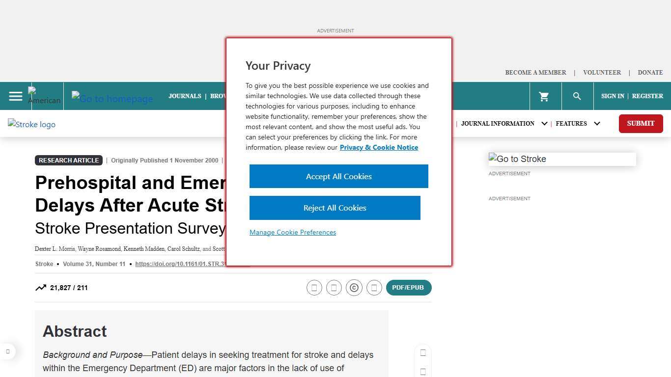 Prehospital and Emergency Department Delays After Acute Stroke Stroke