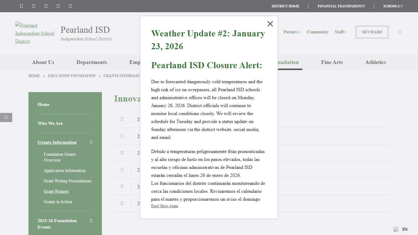 Grant Winners - Pearland Independent School District