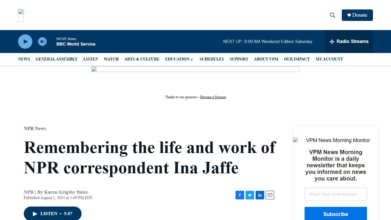 Remembering the life and work of NPR correspondent Ina Jaffe