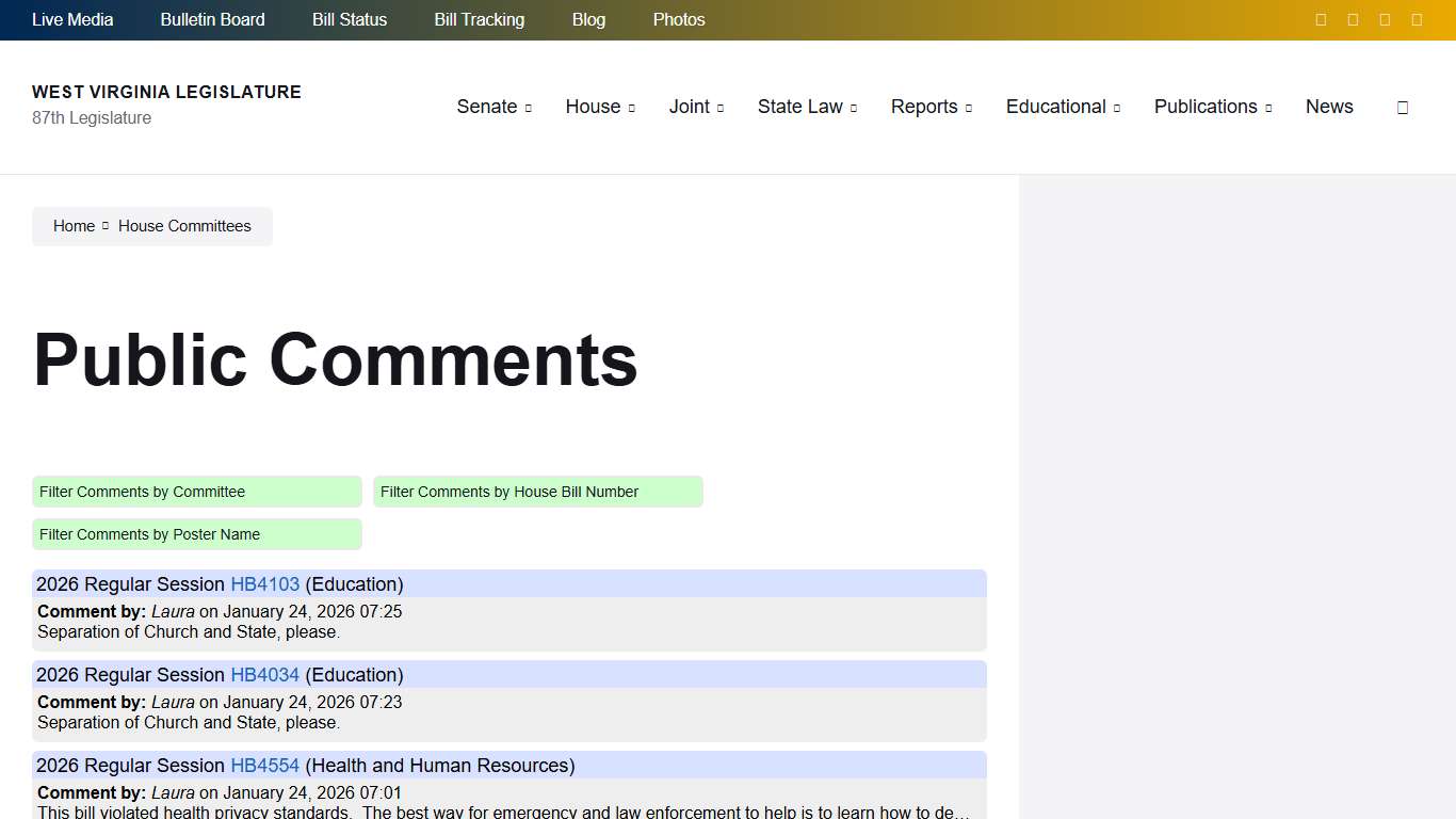 Public Comments – West Virginia Legislature